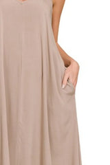 Zenana Woven Arc Hem Cami Dress With Flowy Pockets OutfitFlow