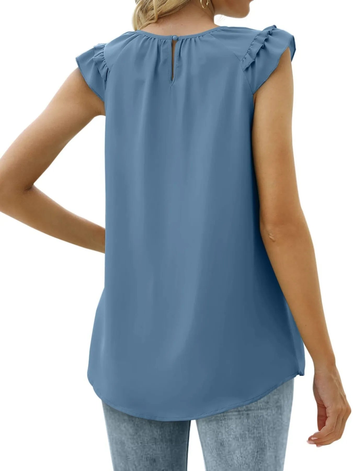 Ruffle Trim Round Neck Blouse OutfitFlow
