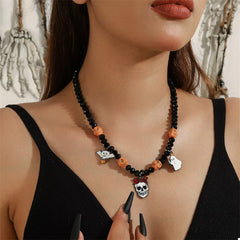 Halloween Skull Ghost Charm Necklace OutfitFlow