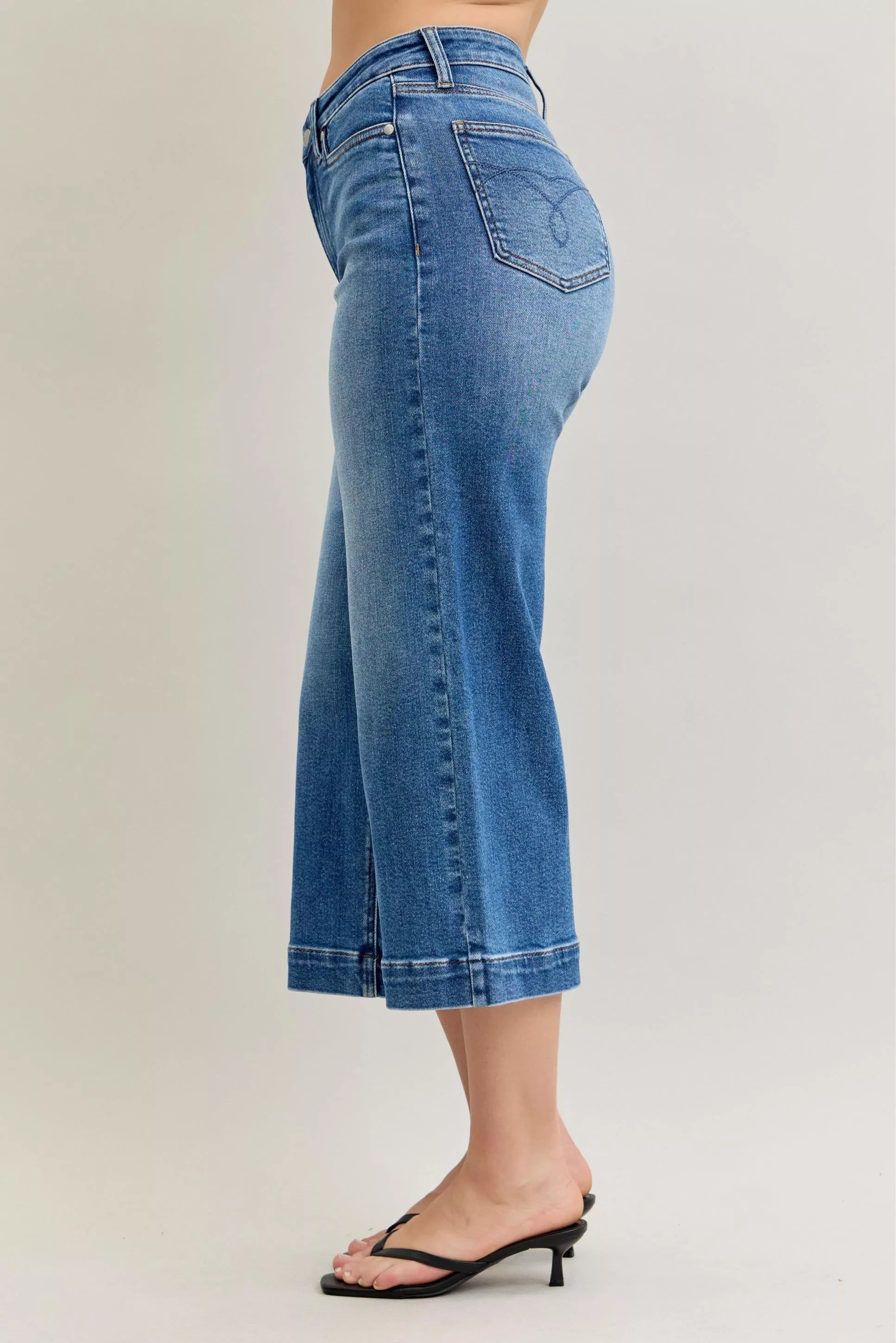 Judy Blue Mid Rise Crop Wide Leg Jeans OutfitFlow
