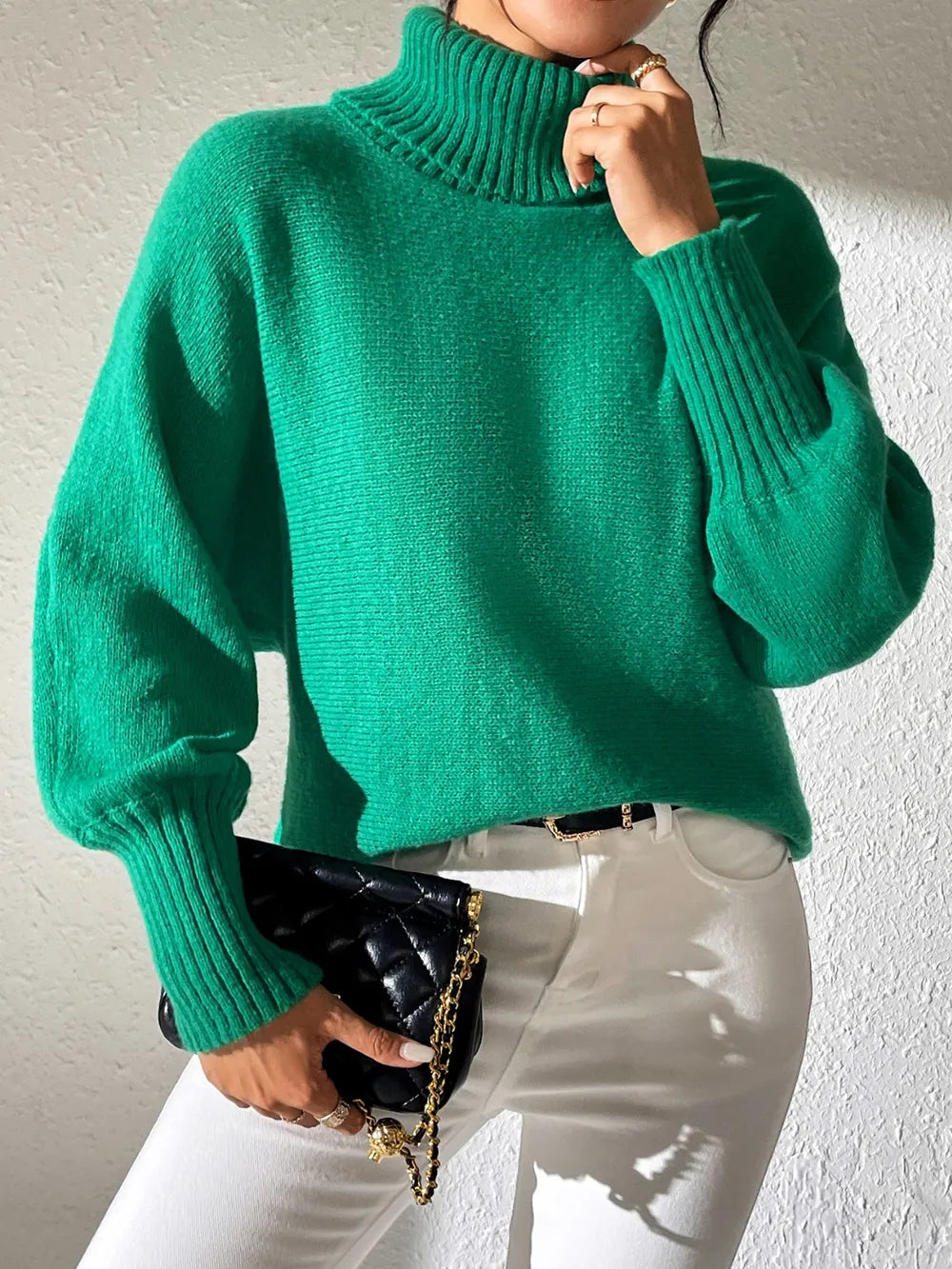 Turtleneck Long Sleeve Sweater OutfitFlow