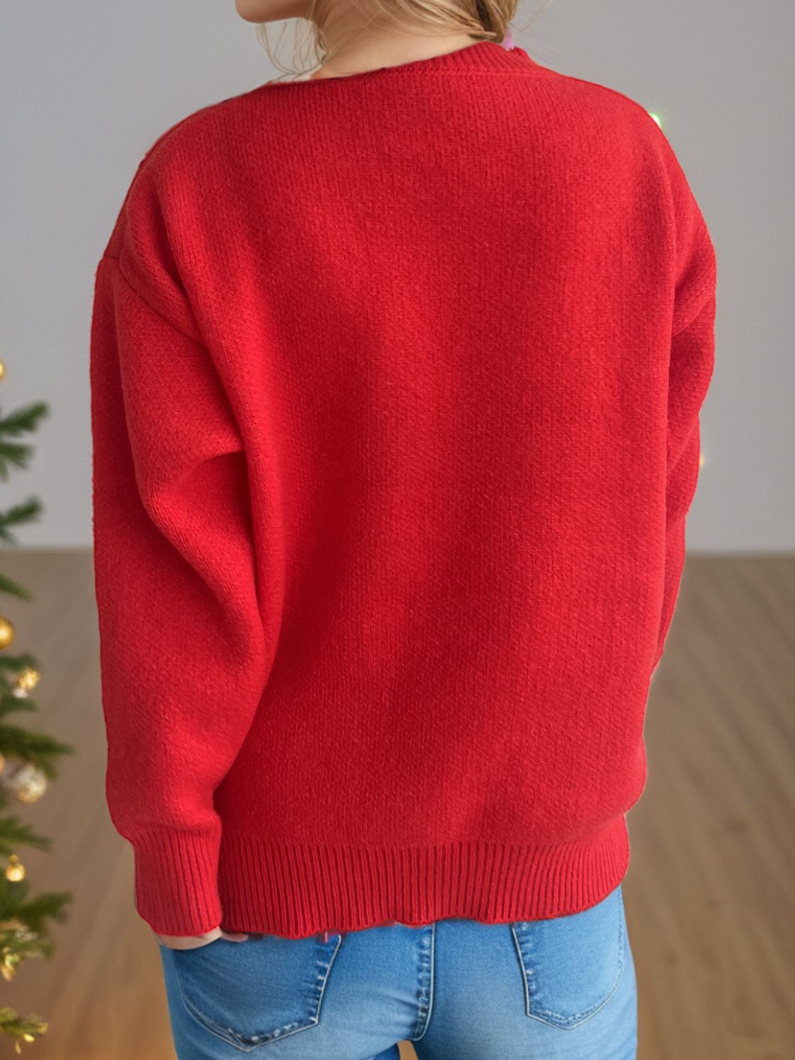 Outfit Flow - Reindeer Round Neck Long Sleeve Sweater