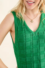 And The Why Checkerboard Drop-Needle Fringe Sleeveless Dress OutfitFlow