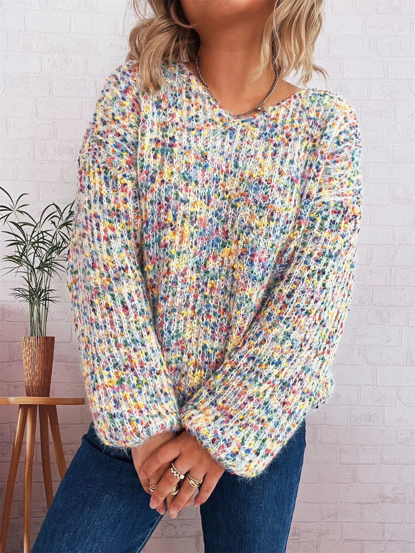 Colorful Long Sleeve Sweater Trendsi