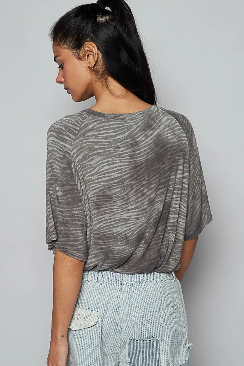 POL Zebra Print Round Neck Half Sleeve T-Shirt OutfitFlow