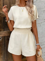 Round Neck Short Sleeve Top and Shorts Set OutfitFlow