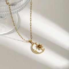 18K Gold-Plated Moon Star Pendant Necklace OutfitFlow