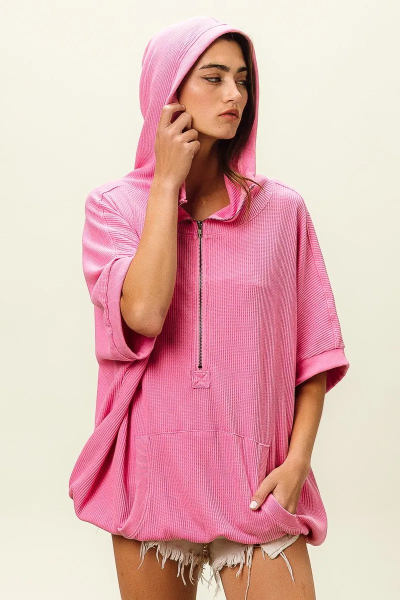 BiBi Vintage Washed Waffle Thermal Hoodie OutfitFlow