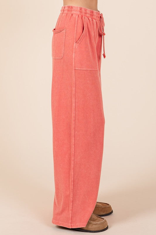 Outfit Flow - Mittoshop Mineral Wash French Terry Drawstring Wide Leg Pants