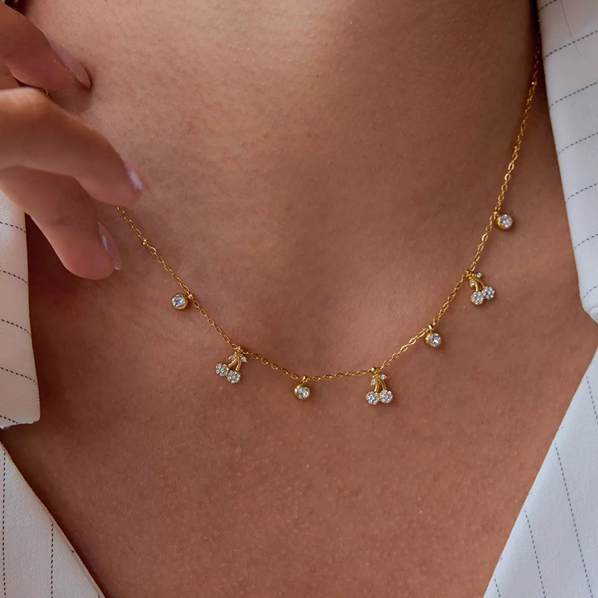 18K Gold-Plated Zircon Cherry Necklace OutfitFlow