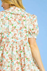 Umgee Floral Print Puff Sleeve Tie Front Mini Dress OutfitFlow