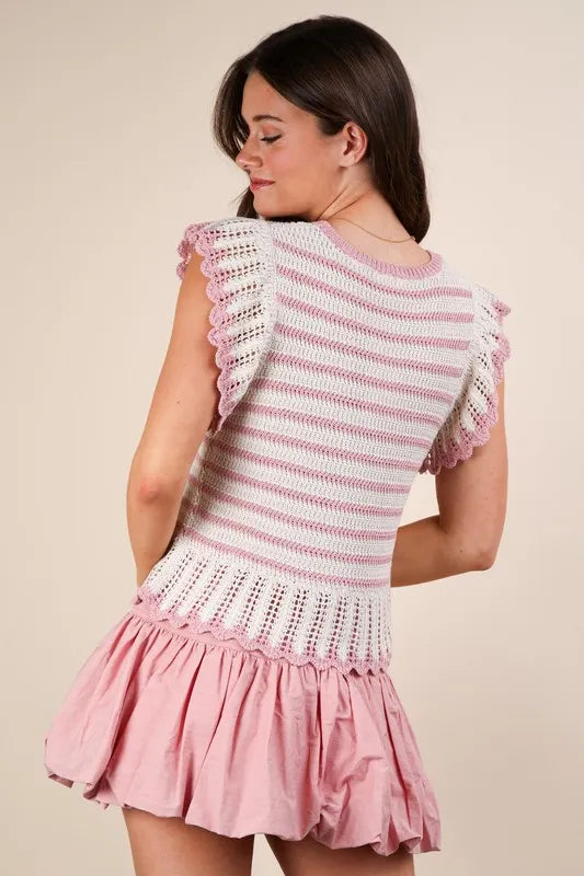 VERY J Ruffle Detail Striped Knit Sweater Top OutfitFlow