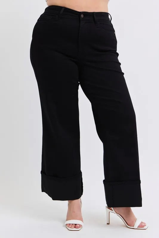 Judy Blue Full Size High Waist Reto Wide Leg W/ Cuff Plus Size OutfitFlow