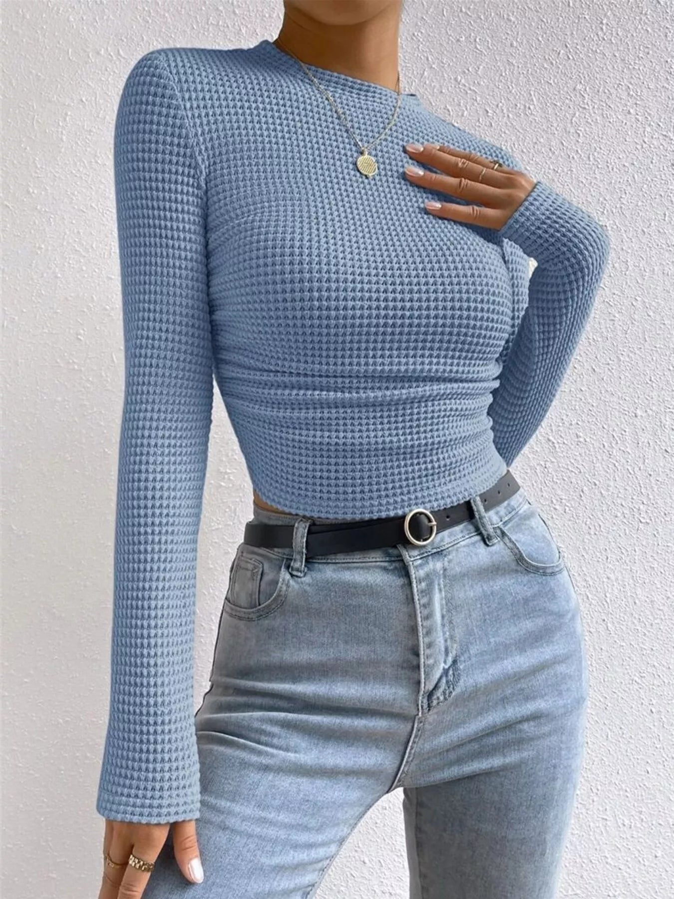Waffle Knit Long Sleeve T-Shirt OutfitFlow