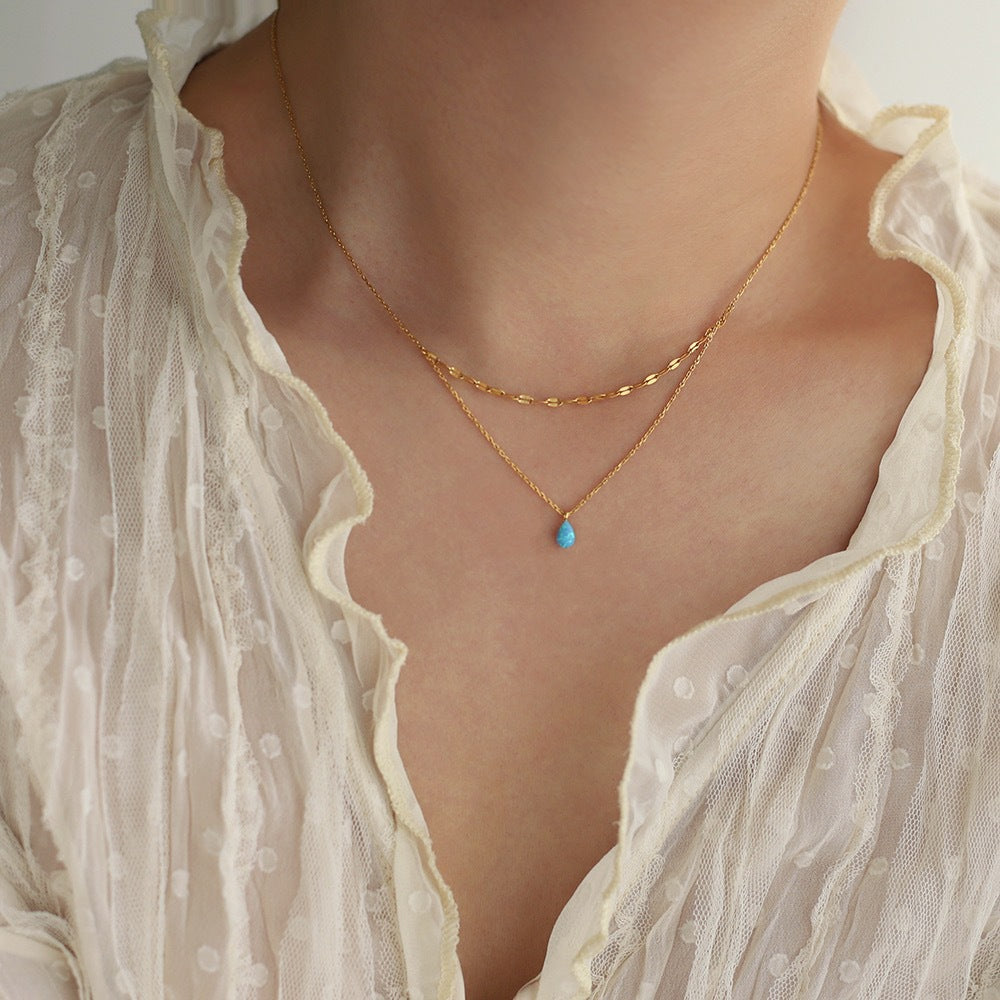 Outfit Flow - Stainless Steel Opal Pendant Necklace