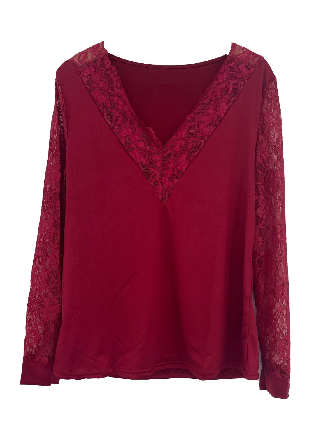 Outfit Flow - Full Size Lace Detail V-Neck Long Sleeve Blouse