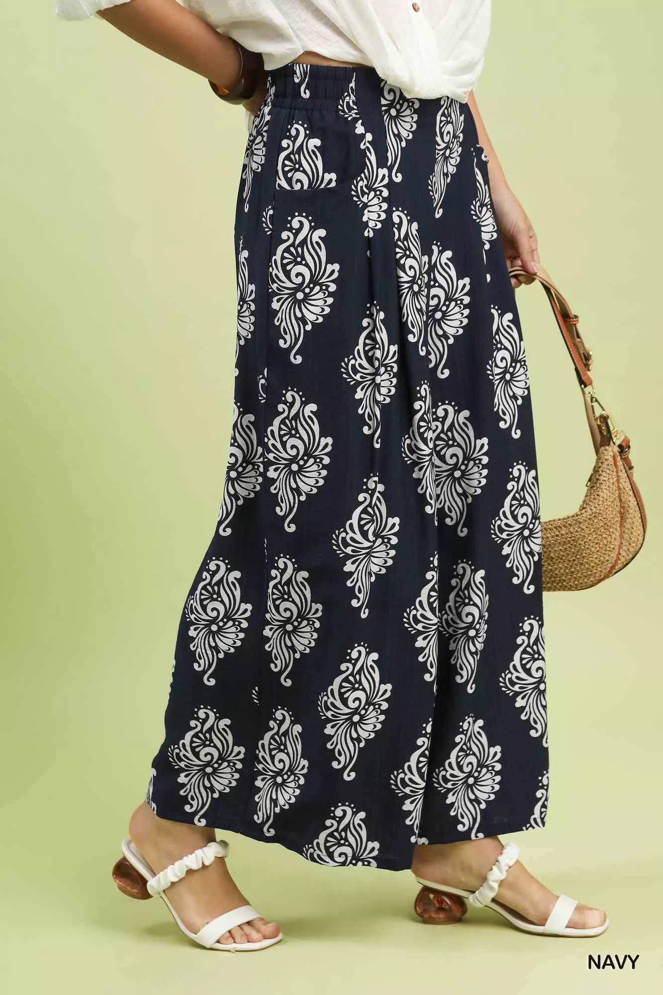 Umgee Abstract Print Wide Leg Pants OutfitFlow