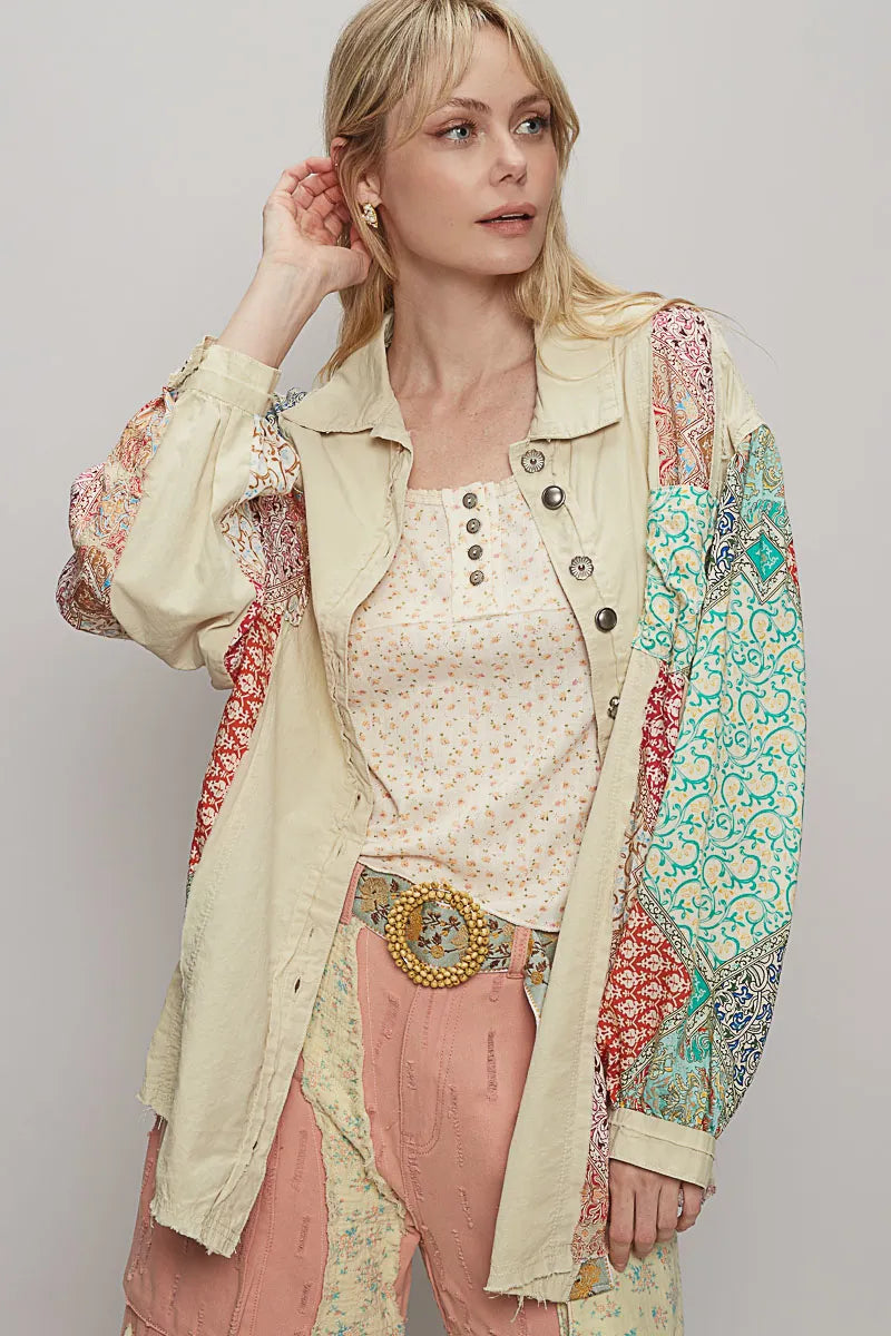 POL Printed Button Up Oversized Shirt OutfitFlow