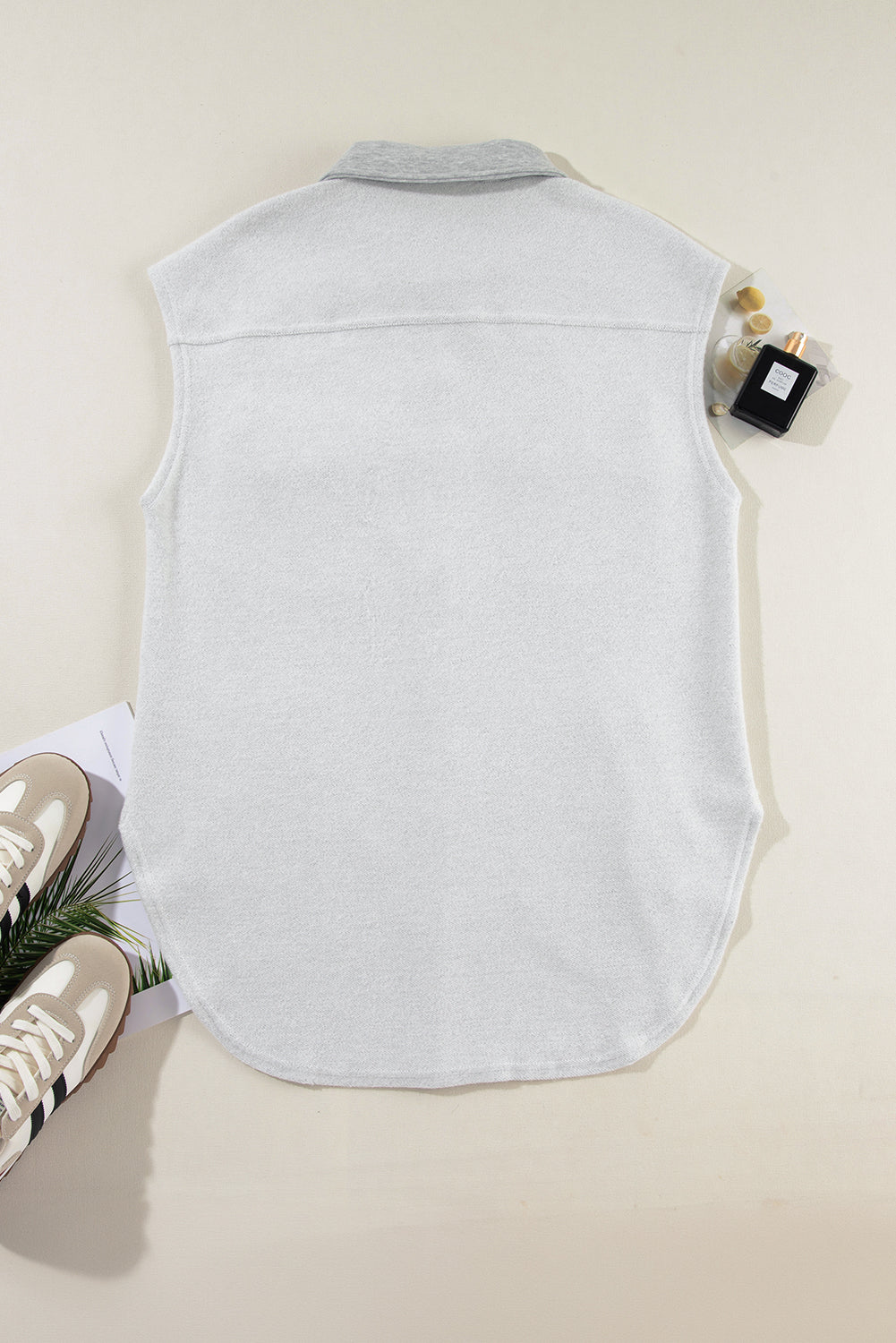 Outfit Flow - Pocketed Curved Hem Button Up Vest