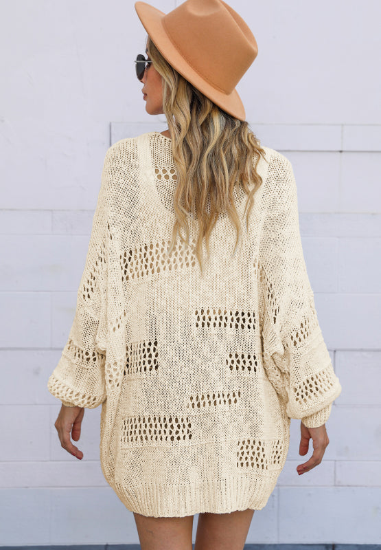 Openwork Open Front Long Sleeve Cardigan