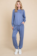 Outfit Flow - Super Lady Round Neck Raglan Sleeve Top and Pants Lounge Set