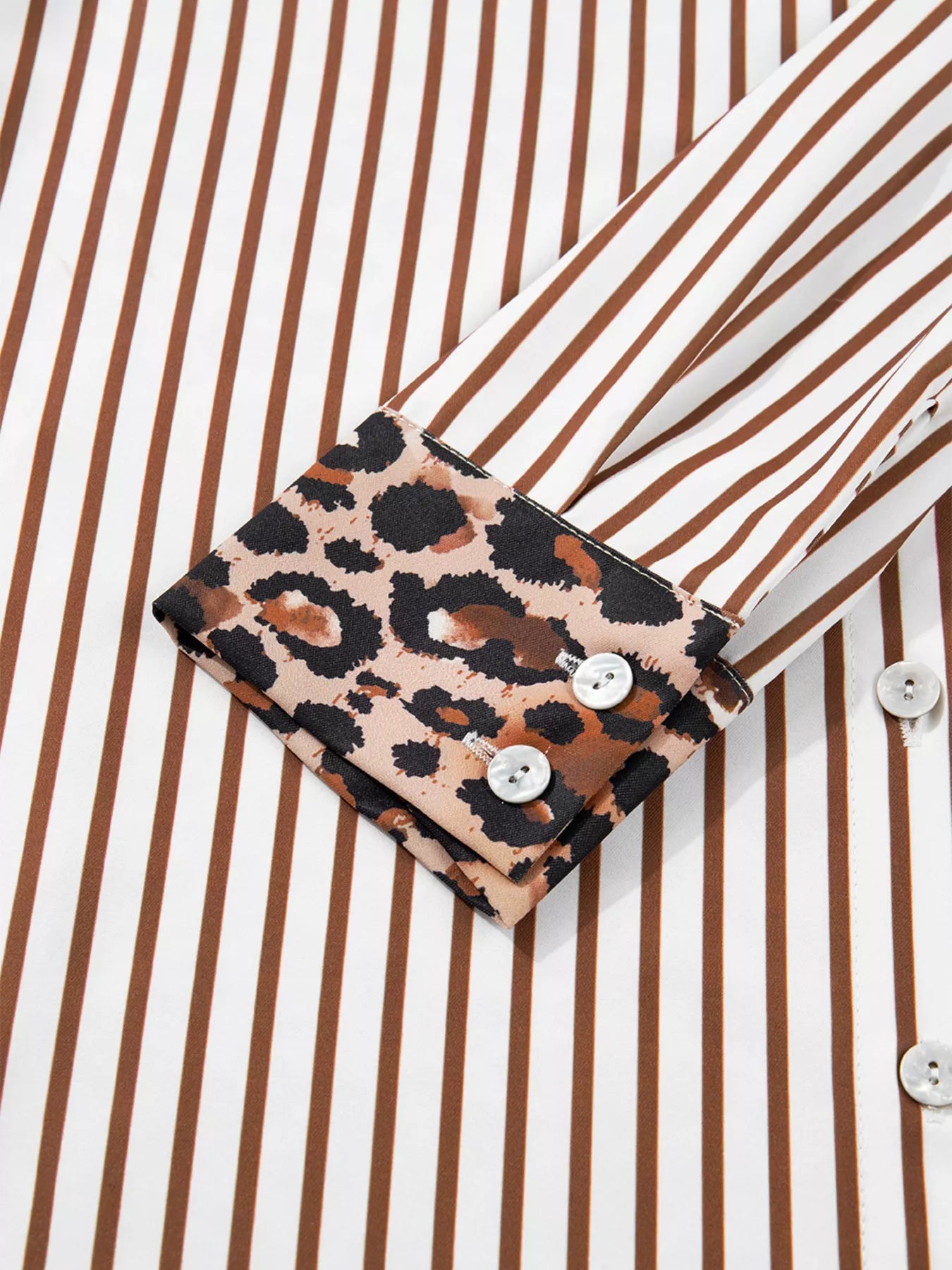 Striped Leopard Print Button Up Shirt Dress Trendsi