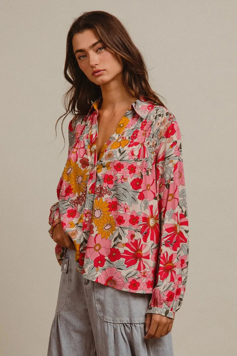 BiBi Woven Floral Printed Shirt Top OutfitFlow