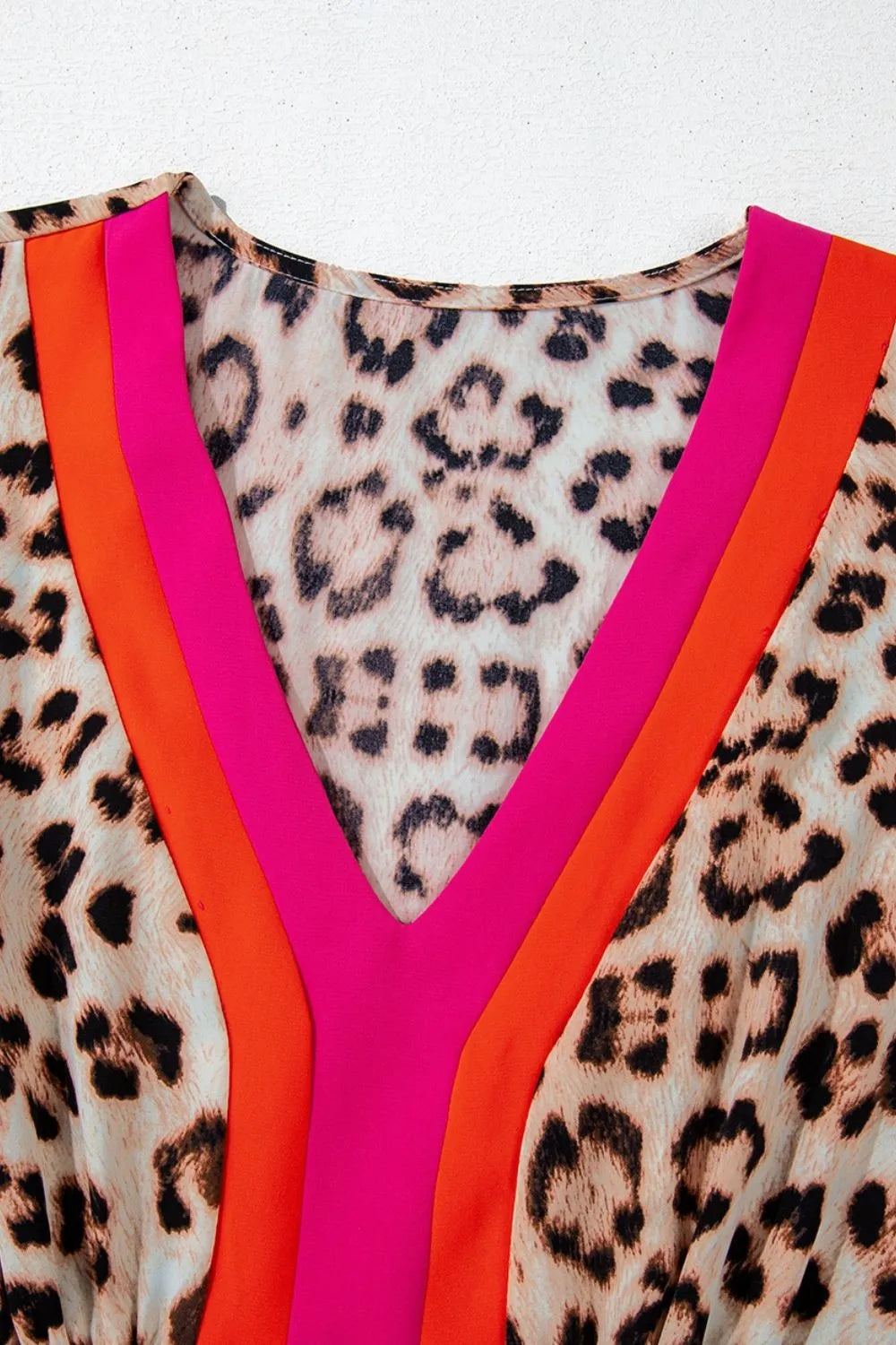Leopard Print V-Neck Blouse with Contrast Trim OutfitFlow