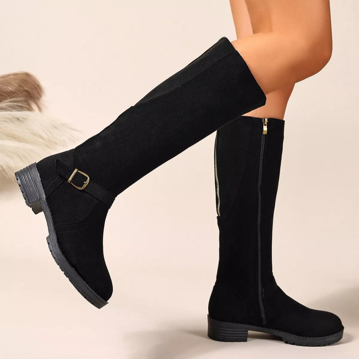 Round Toe Block Heels Boots Trendsi