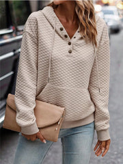 Drawstring Textured Dropped Shoulder Hoodie OutfitFlow