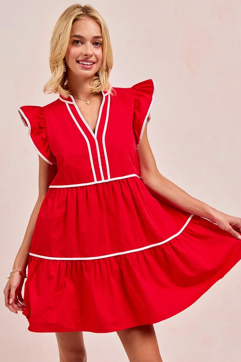 BiBi Gameday Theme Contrast Binding Ruffled Dress OutfitFlow