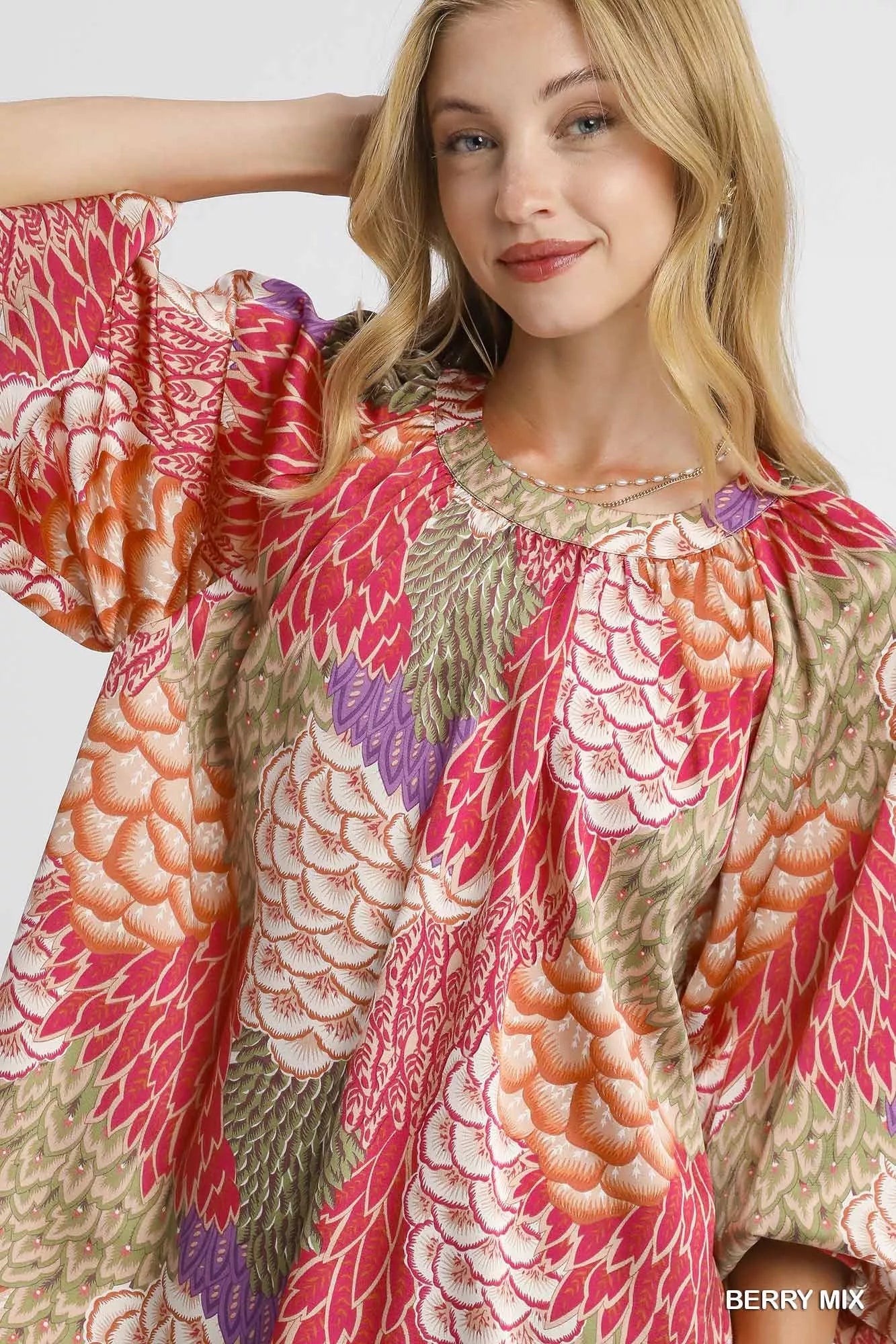 Umgee Boho Feather Print Peasant Blouse Trendsi