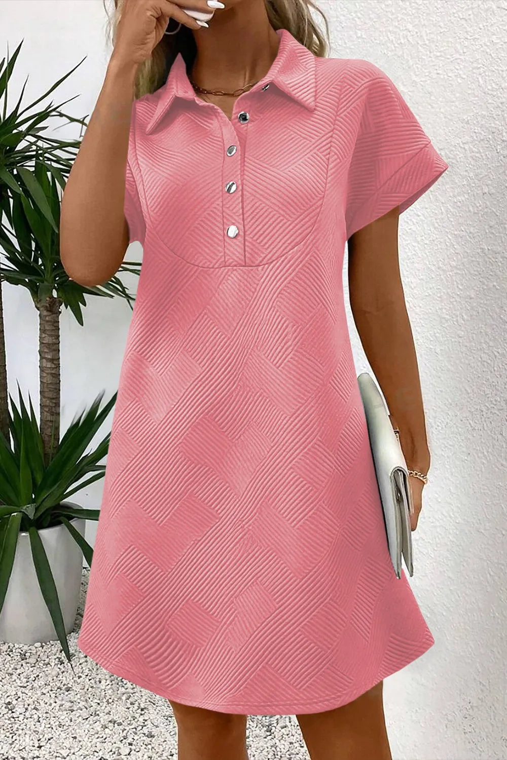 Button Front Short Sleeve Mini Dress OutfitFlow