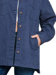 Zenana Oversized Collared Neck Button Front Shackets OutfitFlow