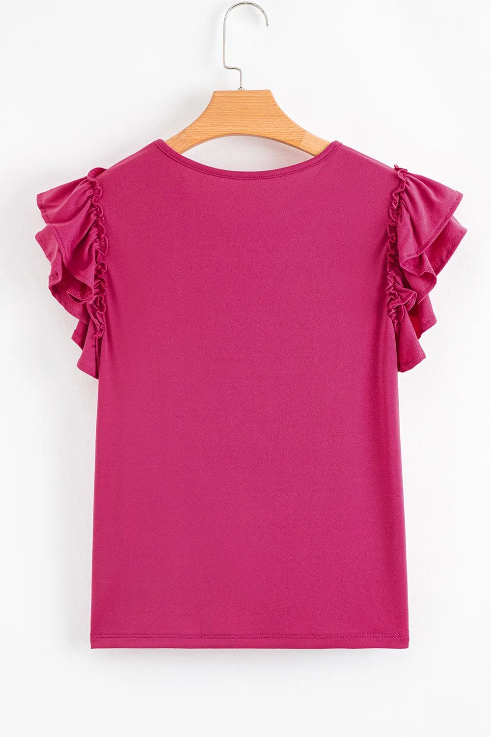 Short Ruffle Sleeve Round Neck Blouse OutfitFlow