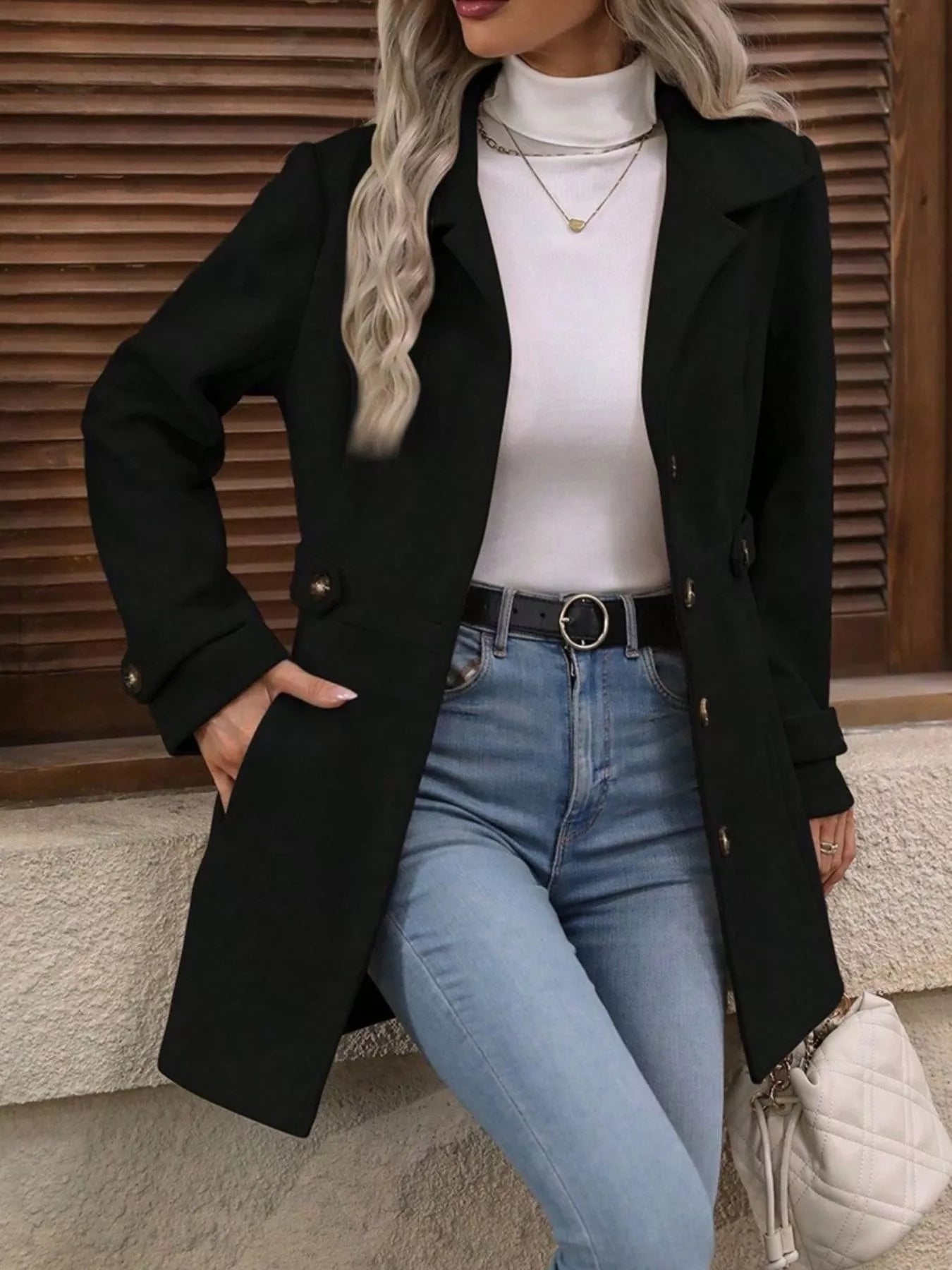 Button Up Long Sleeve Coat OutfitFlow