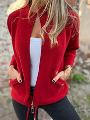 Full Size Textured Knit Zip Up Outerwear Plus Size Trendsi