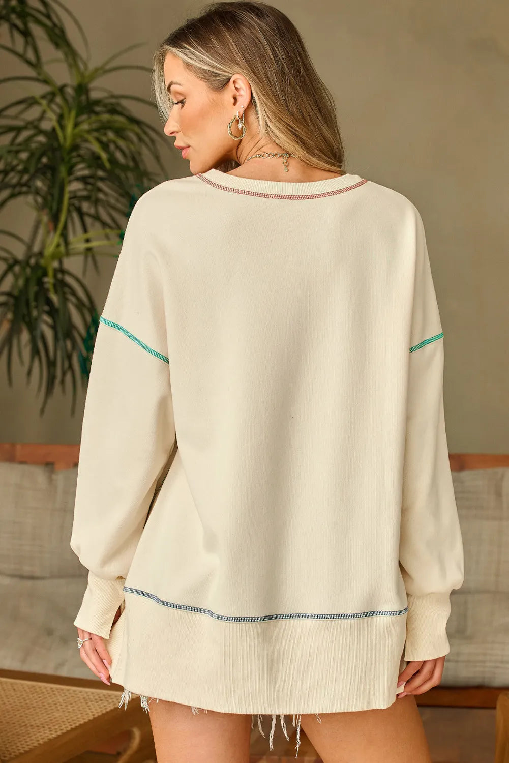 Contrast Stitching Sequin Pumpkin Round Neck Long Sleeve Sweatshirt OutfitFlow