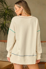 Contrast Stitching Sequin Pumpkin Round Neck Long Sleeve Sweatshirt OutfitFlow