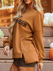 Happy Halloween Graphic Notched Long Sleeve Loose Top OutfitFlow