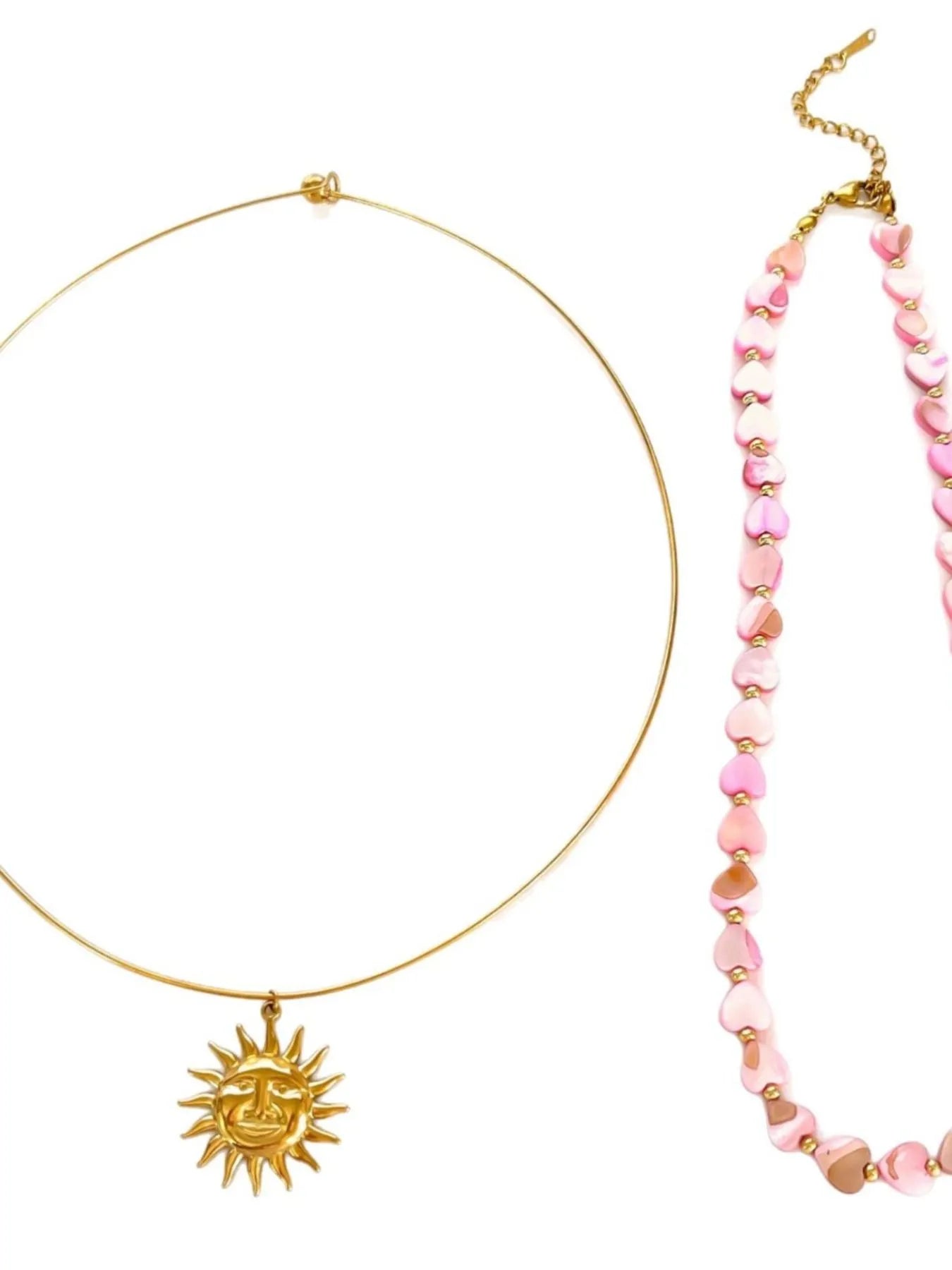 2-Piece 18K Gold-Plated Heart Beads and Sun Pendant Necklace OutfitFlow