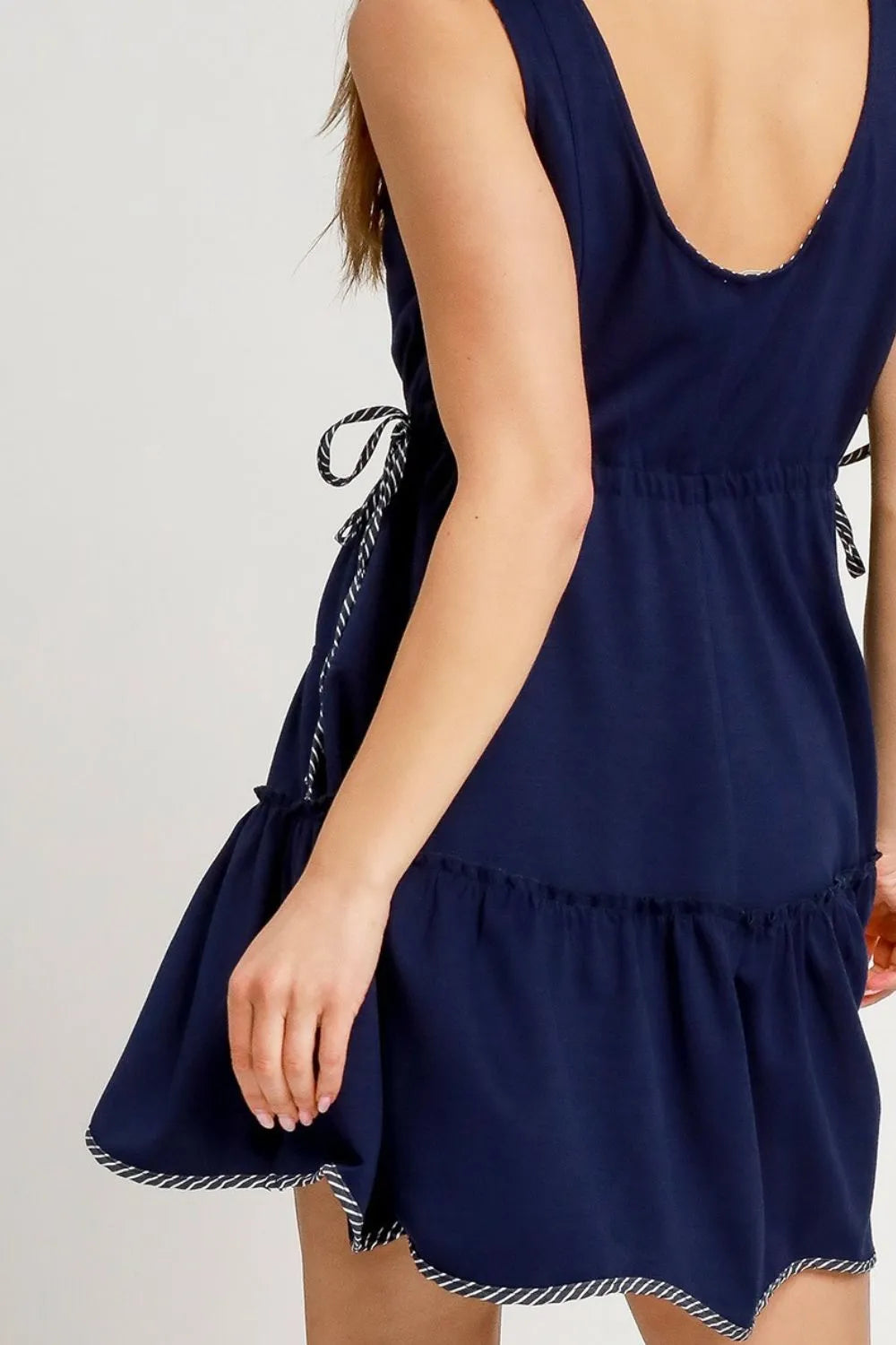 Umgee Frill Drawstring Waist Round Neck Mini Tank Dress OutfitFlow