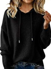 Drawstring Long Sleeve Hooded Sweater Black Trendsi