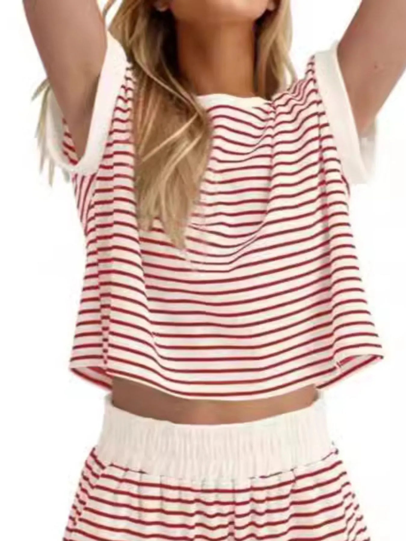 Full Size Contrast Striped T-Shirt and Shorts Set Plus Size OutfitFlow