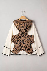 Drawstring Leopard Long Sleeve Hooded Jacket OutfitFlow