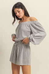 HYFVE Off Shoulder Top and Shorts Set OutfitFlow