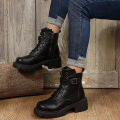 Lace-Up Buckle Accent Block Heel Boots Trendsi