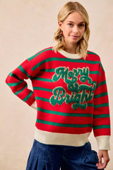 BiBi Christmas Theme Stripe Knit Top OutfitFlow