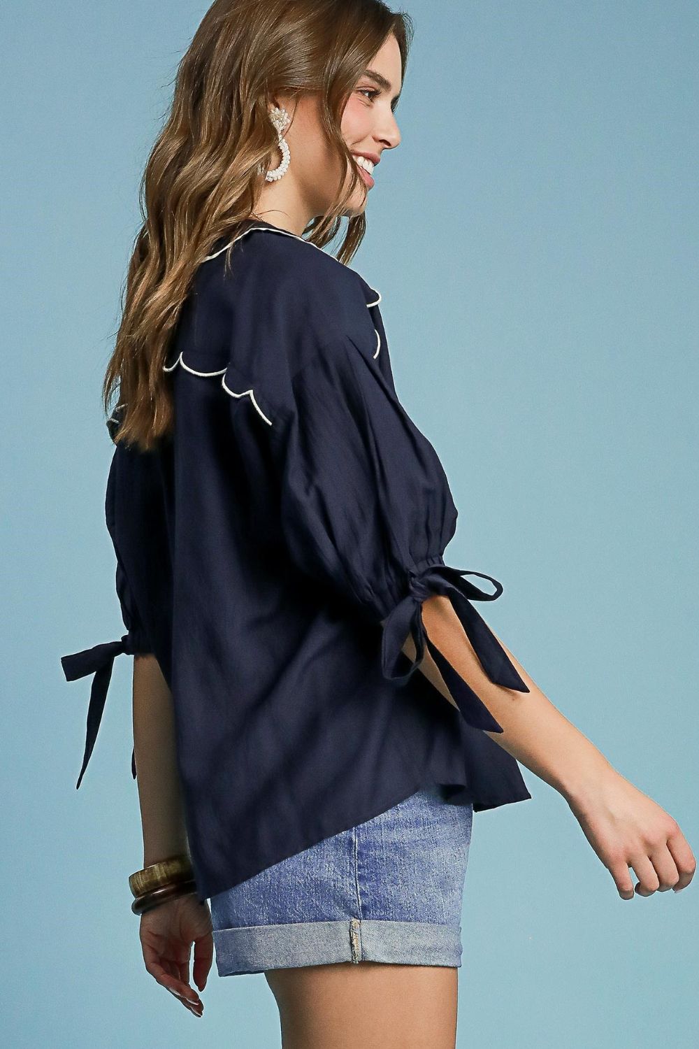 Umgee Full Size Embroidered Detail Button Down Shirt Plus Size OutfitFlow