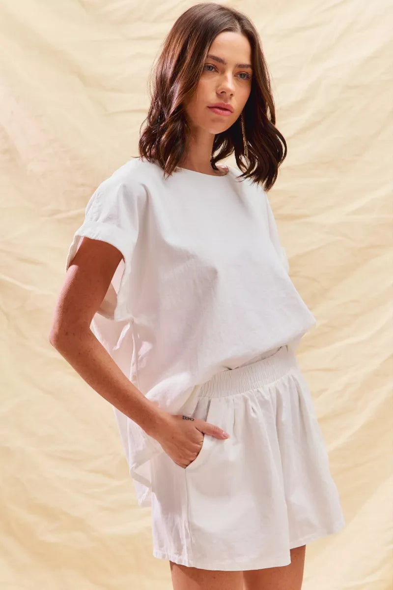 SO ME Round Neck Short Sleeve Top and Shorts Set OutfitFlow
